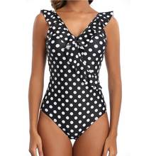 Suspender, open back, sexy deep V-shaped one-piece swimsuit, dot swimsuit, slim fit, abdomen, fat women's swimsuit beach suit 2024 - buy cheap