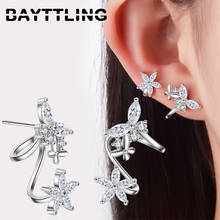 BAYTTLING Silver Color 26MM Shiny Zircon Butterfly Flower Stud Earrings For Women Luxury Charm Wedding Party Gift Jewelry 2024 - buy cheap