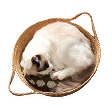 Hand Knitted Cotton Round Cat Bed Basket Nest Rope Woven Warm Pet Sleeping Bed House Scratching Mat Pad Villa For Small Dogs 2024 - buy cheap