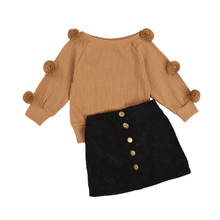 OPPERIAYA-2 piezas para niños pequeños, ropa informal Lisa para otoño, faldas con botones decorativos de manga larga y cuello redondo 2024 - compra barato