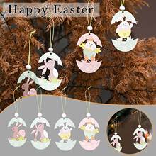 Wooden Easter Eggs Chicken Rabbit Hanging Pendant Home Living Room Nursery Wall Door Decoration Easter Party Supplies FN60 2024 - buy cheap