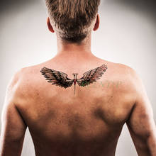 Водостойкая временная татуировка Наклейка Крыло ангела крест перо поддельные тату флэш-тату большие татуировки рука ноги назад для девушек женщин мужчин 2024 - купить недорого