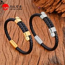 2020 New Design Genuine Leather Bracelet Men Rope Chain Stainless Steel Magnetic Bracelets Charm Mens Jewelry Bangles Wholesale 2024 - buy cheap