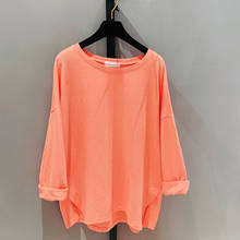2021 летние новые женские футболки с длинными рукавами и круглым вырезом оранжевого, розового, синего цвета, повседневная женская верхняя оде... 2024 - купить недорого