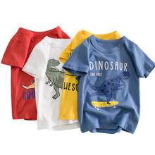 27 детская одежда милая Футболка-динозавр, хлопковая ткань для От 2 до 9 лет, Детская футболка 2024 - купить недорого