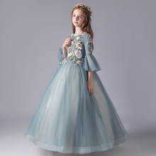Flower Girl Dress Princess Appliques Pearls Floor-Length Full Embroidery Green Lace Tulle Ball Gown O-Neck Kids Party Skirt H129 2024 - buy cheap