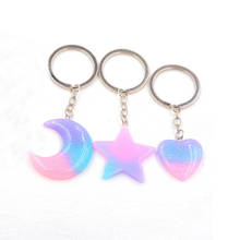 Resin Keychain & Keyring Heart Half Moon Star Key Bag Pendant Blue Pink Glitter Key Chains Cute Romantic Couples Gift 2024 - buy cheap