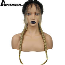 Anogol Pre Plucked Long Double Braids Black Brown Dark Roots Ombre Blonde Synthetic Braided Lace Front Wig With Baby Hair 2024 - buy cheap