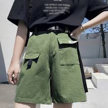 Pantalones cortos asimétricos Retro para mujer, Shorts de cintura alta, Color verde militar, de verano 2024 - compra barato