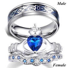Trendy Couple Ring Men Stainless Steel Ring Women Blue/White Zircon Heart Rings Set Bridal Wedding Engagement Love Gift 2024 - buy cheap