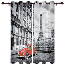 Red Vintage Car Paris Tower Street Window Curtains Home Decor Curtains for Living Room Bedroom Items Christmas Curtains 2024 - buy cheap