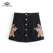 Herstory 2020 New Black Embroidery Skrit Women Vintage Casual Mini Skirt Female High Waist Bodycon Skirt Bottoms 2024 - buy cheap