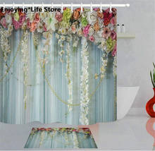Цветы дизайн набор занавесок для душа Красочные водонепроницаемые занавески ванная комната коврик для ванной ткань ковры 72x72 ''с 12 крючками коврик 24x16'' 2024 - купить недорого