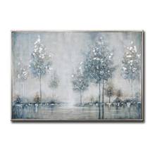 Pintura al óleo abstracta de hermoso paisaje junto al lago para decoración de pared, hecha a mano para sala de estar, decoración interior del hogar, sin marco 2024 - compra barato