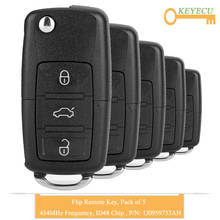 KEYECU 5 шт. флип пульт дистанционного управления автомобильный ключ для Volkswagen Passat Bora Polo Golf Beetle, 434 МГц-48 Чип-1J0959753AH 5FA008399-10 2024 - купить недорого