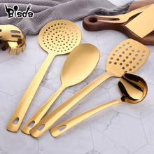 Conjunto de utensílios de cozinha de ouro, colher longa, ferramentas de cozinha, esmalte de metal, mini garfo, virador com fenda, utensílios de cozinha de aço inoxidável, 1 peça 2024 - compre barato