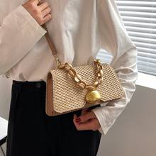 New Metal Chain Tote Handbags for Women Small Flap Shoulder Bag Straw Weave Crossbody Bag Luxury All-match Female Messenger Bags 2024 - buy cheap