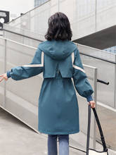 Hit cor moda com capuz trench coat para as mulheres 2020 primavera outono nova manga longa splice fino outerwear feminino blusão k676 2024 - compre barato