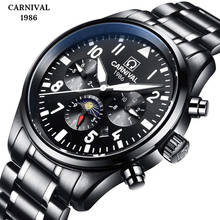 Carnival Pilot Watch Moon Phase Business Men Mechanical Watches Luxury Brand Waterproof 100M Steel Automatic Luminous Wristwatch 2024 - buy cheap