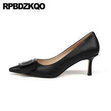 2021 Medium Heels Slip On Fashion Stiletto Scarpin Black Pointed Toe Genuine Leather Pumps Size 4 34 Designer Women Luxury Shoes 2024 - buy cheap