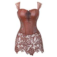 Женское сексуальное платье-корсет в стиле стимпанк из искусственной кожи с обхватом груди, готическое платье на молнии с цветочным кружевом, искусственная кожа 2024 - купить недорого