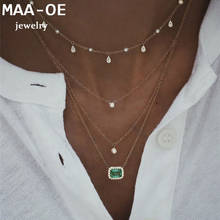 Collares de oro multinivel Vintage para mujer, collar con colgante de gota de agua de piedra verde de cristal, joyería Bohemia, regalo 2024 - compra barato