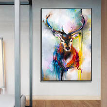 Pintura en lienzo de ciervo colorido, pósteres e impresiones de animales nórdicos, imágenes artísticas de pared para sala de estar, decoración del hogar sin marco 2024 - compra barato