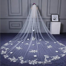 Real Photos One-Layer Tulle Wedding Veils with Comb 3D-Applique Long Sweep Bride Hair Accessories Veil 2024 - buy cheap