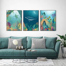 Pósteres de lona de ballena para pared de guardería, arte impreso de acuarela, animales marinos, peces, Tortuga, pulpo, pintura, decoración artística de pared para habitación de bebé y niños 2024 - compra barato