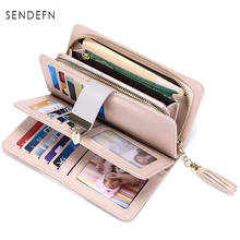 SENDEFN RFID Genuine Leather Women Wallet New fashion hit color ladies wallet Card package Zipper phone clutch portfel damski 2024 - buy cheap