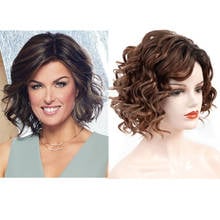 Hywamply 14" Deep Wave Classy Short Bob Wigs Brown Ombre Wig Synthetic Natural Look Women's Wigs Daily Wear Celebrity Wig 2024 - buy cheap