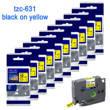 Uniplus 10pk etiqueta fita 12mm 631 preto em fita amarela laminada compatível h110 d600 d210 etiqueta impressora auto adheisve 2024 - compre barato