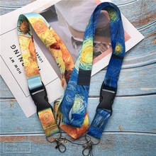 50pcs/lot Lanyard for Oil painting Starry sky sunflower Neck Strap Lanyards for phones ID Card  Straps USB Badge Holder 2024 - buy cheap