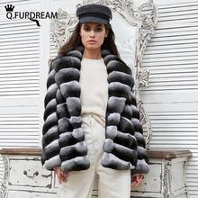 Q.FURDREAM Winter Fashion Rex Rabbit Fur Coat Whole Skin Genuine Rex Rabbit Fur Jacket Chinchilla Color Fur Thick Warm Overcoats 2024 - buy cheap
