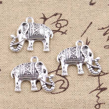 5 uds. De abalorios de elefante de nariz larga, 21x24mm, colgantes plateados de Color plata antigua, fabricación artesanal, búsqueda de joyería tibetana 2024 - compra barato