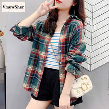 VmewSher-camisa Vintage a cuadros para mujer, blusa holgada informal de manga larga, estilo Preppy, 2020 2024 - compra barato