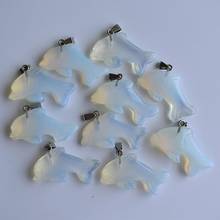 Wholesale 10pcs/lot fashion good quality opal stone carved Dolphin shape pendant for jewelry making free shipping 2024 - buy cheap