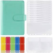 14 sacos de pasta a6 com capa de pasta de couro, 6 anéis orçamento binder com envelope de dinheiro, economia de dinheiro binder 2024 - compre barato