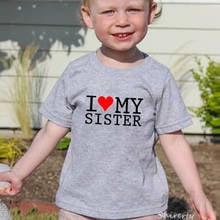 Детская футболка с надписью «I Love My Sister» летняя хлопковая футболка с короткими рукавами и круглым вырезом футболка для маленьких мальчиков и девочек одежда для малышей с принтом «Sister Brother» 2024 - купить недорого