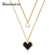 Shineland colar de clavícula, corrente feminina, multicamadas cor de ouro coração esmaltado para meninas, jóias de declaração punk para presente 2024 - compre barato