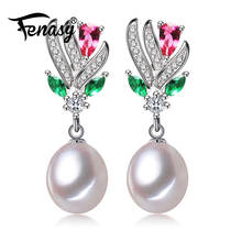 FENASY-pendientes de plata de ley 925 para mujer, pendientes de perlas naturales de agua dulce, joyería fina para fiesta nocturna y boda 2024 - compra barato