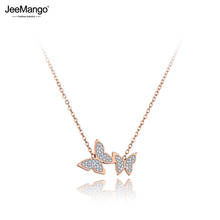 JeeMango Trendy Stainless Steel Double Crystal Butterfly Choker Necklaces Rhinestone Animal Pendant Necklace For Women JN19179 2024 - buy cheap