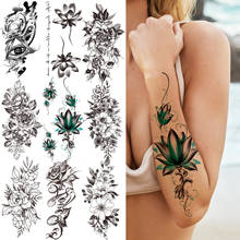 Tatuagem temporária com correntes de lótus 3d, tatuagens com peônia, orquídea, rosa, triângulo preto, flor, adesivo 2024 - compre barato