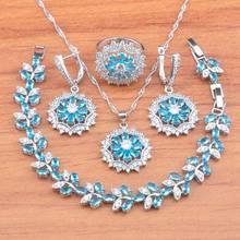 2020 New Silver Color Jewelry Sets For Women Christmas gifts Sky Blue Zirconia Earrings Ring Pendant Bracelet JS0739 2024 - buy cheap