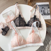 Lingerie sexy feminina conjunto de sutiã de renda, lingerie com almofada fina algodão bralette calcinha laço lingerie feminina conjunto de roupa de dormir sutiã romântico francês & conjuntos bretelle 2024 - compre barato