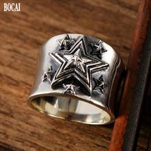 BOCAI Retro wide version five-pointed star simple male ring trendy male hip-hop street fashion s925 silver jewelry 2024 - buy cheap