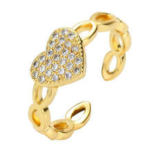 Изысканные женские золотые кольца с фианитом, открытые Регулируемые кольца с сердцем из меди и фианитом, инициальное ювелирное изделие, обручальные кольца для женщин 2024 - купить недорого