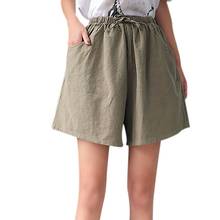 Shorts feminino de linho, de algodão e linho, cintura alta, solto, fino, casual, pernas largas, branco 2024 - compre barato