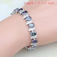 925 Sterling Silver Jewelry Natural Rainbow Mystic Cubic Zirconia White Stone Decoration Charm Bracelet For Women 2024 - buy cheap