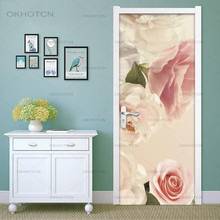 Pegatina de flor rosa para habitación de niños, papel tapiz 3D de PVC, pegatina de puerta, Mural moderno, calcomanía de arte artesanal, imagen de arte de pared 2024 - compra barato